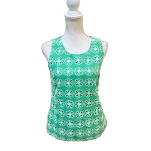 Boden green cotton eyelet sleeveless blouse back keyhole side zipper entry sz 4